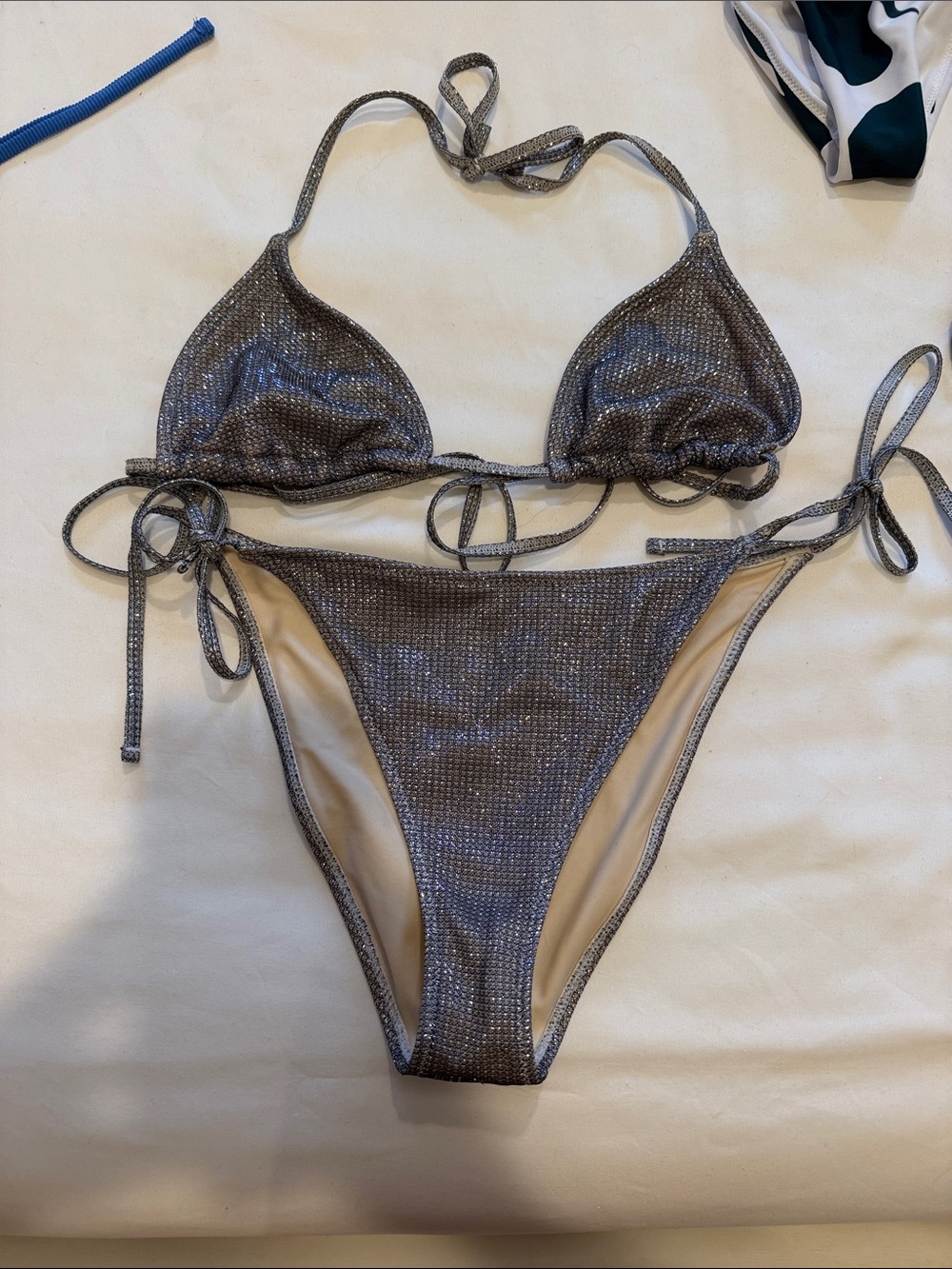 LA hearts swim set silver glitter